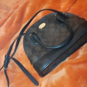 MINI CORA DOMED SATCHEL IN SIGNATURE COATED CANVAS